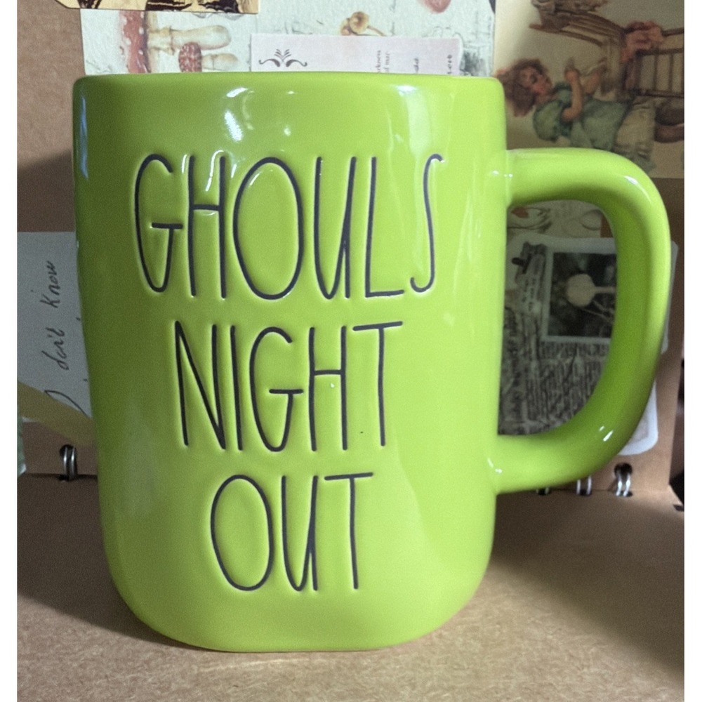 RAE DUNN Green GHOULS NIGHT OUT Halloween Fall Coffee Mug